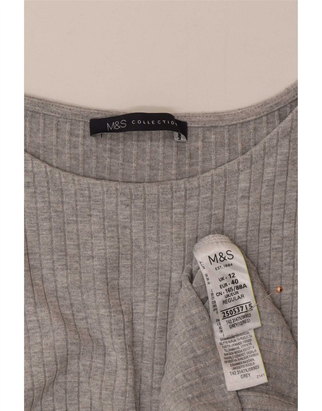 Marks & Spencer Damen Ärmelloses, figurbetontes Kleid UK 12 Mittelgraue Viskose