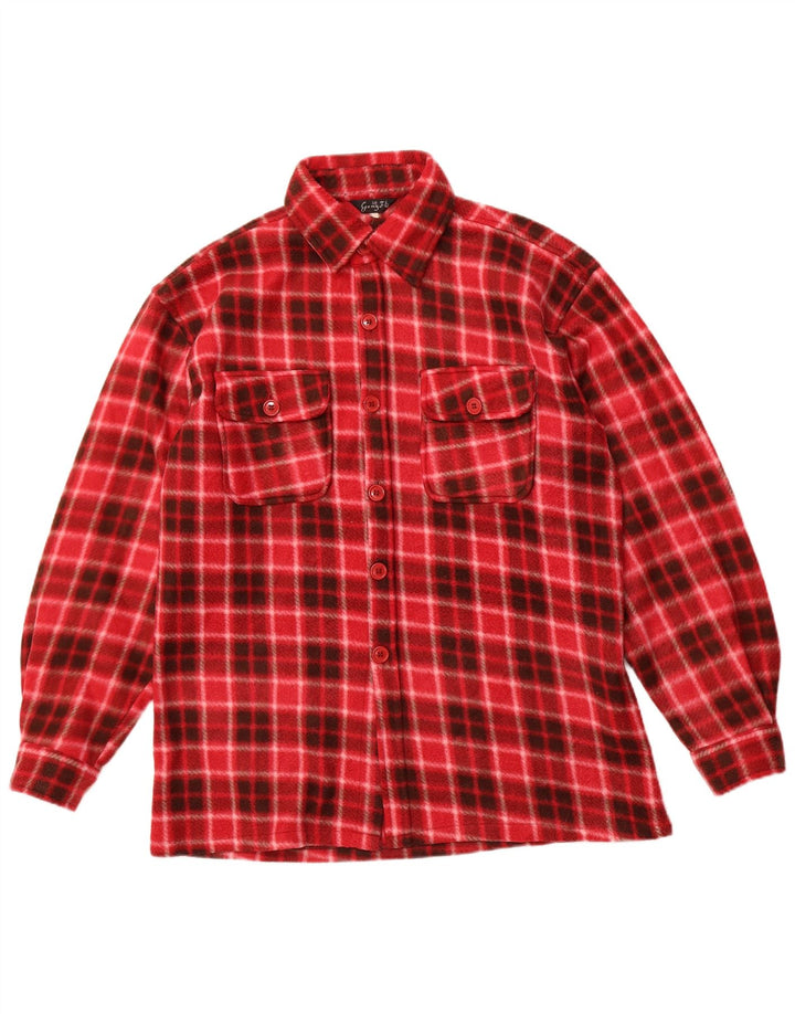 VINTAGE Herren-Fleece-Hemd, großes rotes Karo-Polyester
