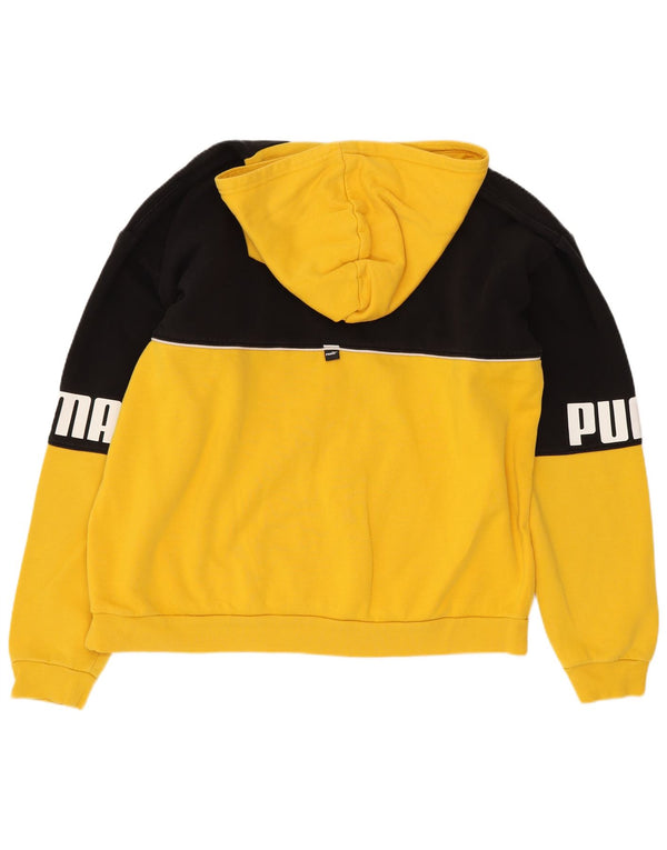 Puma Jungen-Pullover mit grafischem Kapuzenpullover, 15–16 Jahre, gelbe Farbblock-Baumwolle