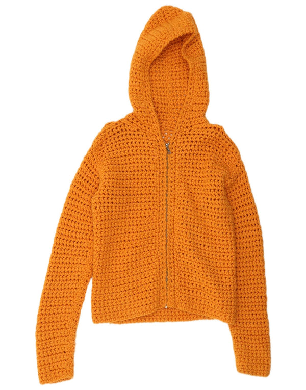Vintage Damen Strickjacke mit Kapuze UK 12 Medium Orange