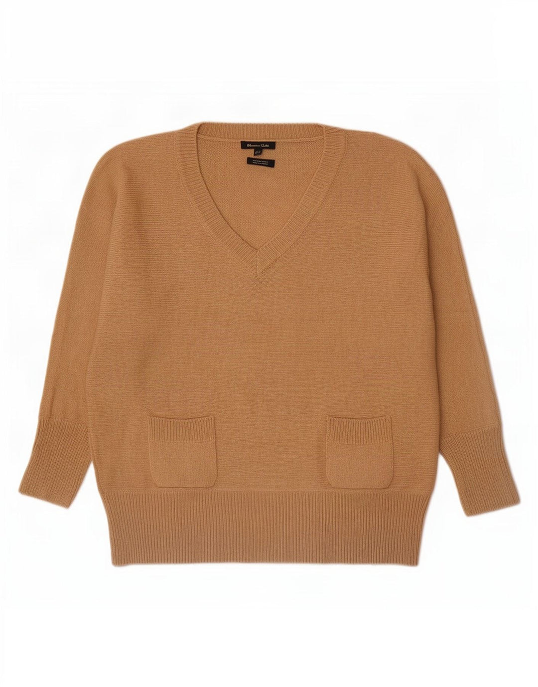 Massimo Dutti Damen-Pullover mit V-Ausschnitt, UK 14, mittelbeige Wolle