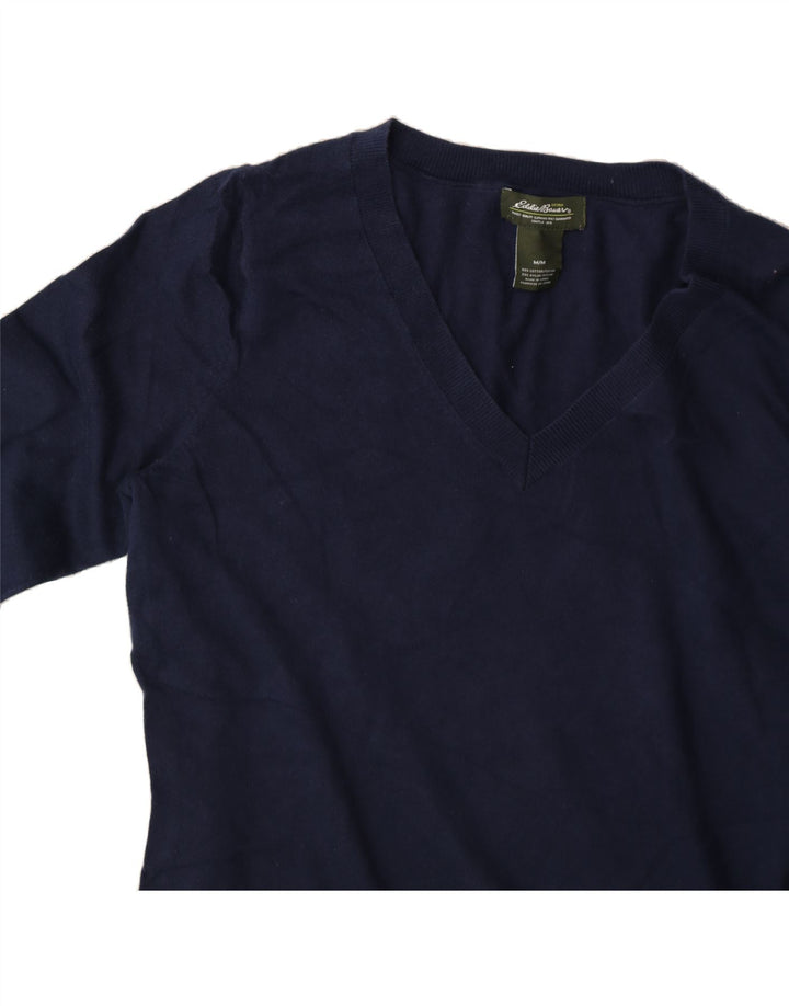 EDDIE BAUER Mens V-Neck Jumper Sweater Medium Navy Blue Cotton Vintage Eddie Bauer and Second-Hand Eddie Bauer from Messina Hembry 