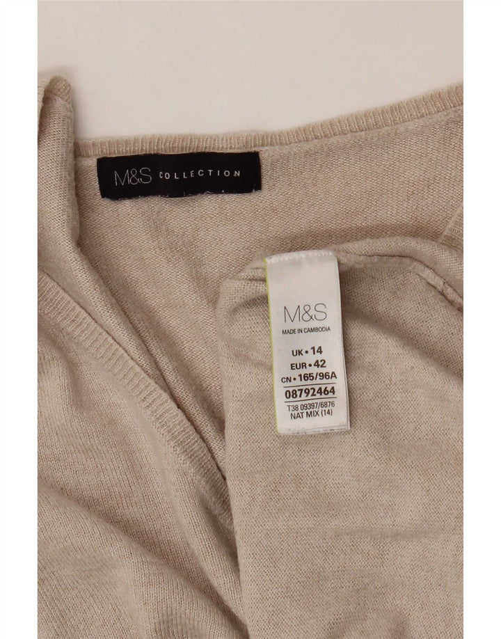 Marks & Spencer Damen-Pullover in Übergröße mit V-Ausschnitt, Gr. 14, Größe L, Beige