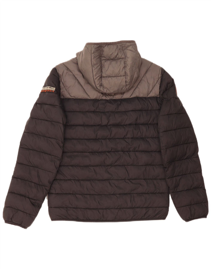 Napapijri wattierte Herrenjacke mit Kapuze, UK 38, Mittelschwarz, Farbblock