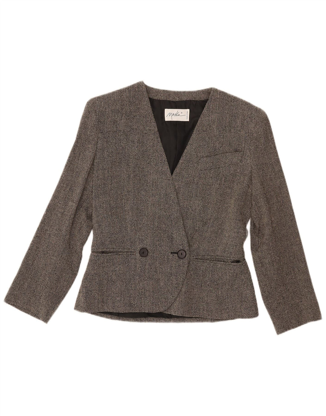 Zweireihiger Blazer für Damen von Maska, Größe IT 42, mittelgrau, Fischgrätenmuster