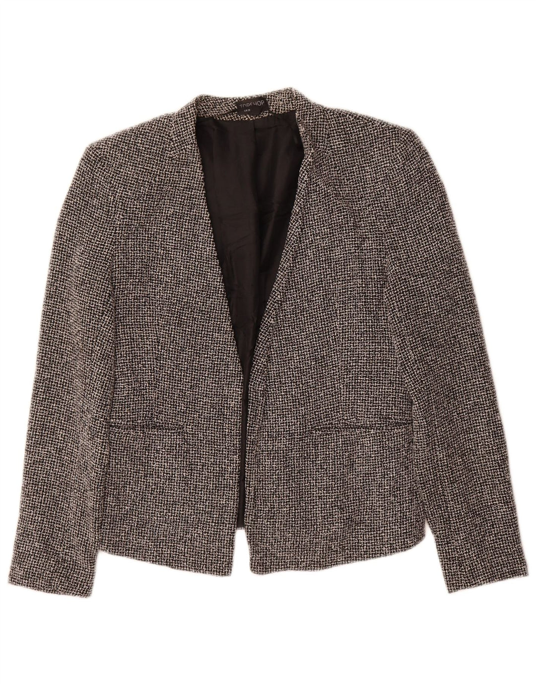 Topshop Womens Open Blazer Jacke UK 10 Small Black Check Cotton