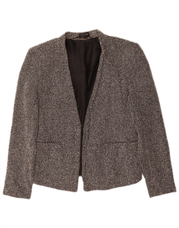 Topshop Womens Open Blazer Jacke UK 10 Small Black Check Cotton