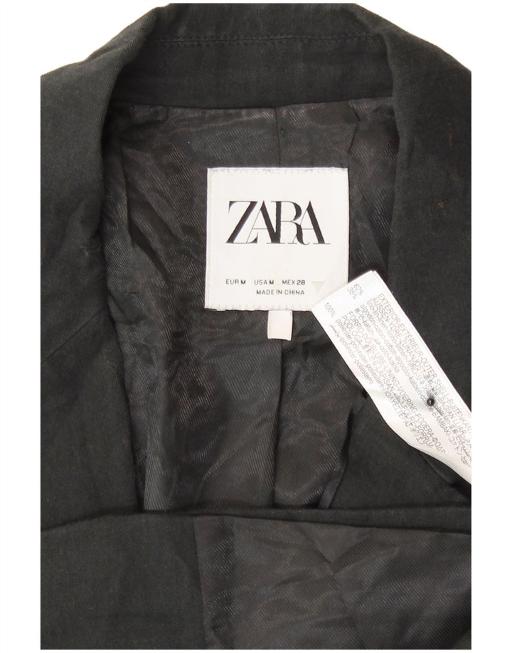 Zara Damen Kurzarm-Bolero-Jacke UK 14 Mittelschwarzes Leinen