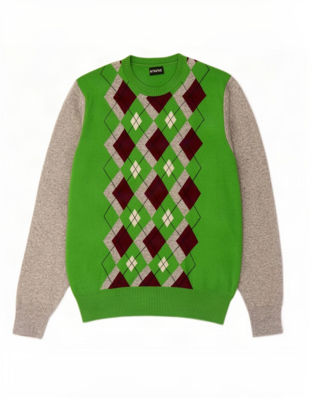 Playlife Herren-Pullover mit Rundhalsausschnitt, XL, grüne Argyle-/Diamantwolle