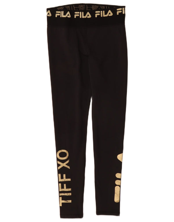 Fila Damen Grafik-Leggings UK 10 Small Schwarz Polyester Sport