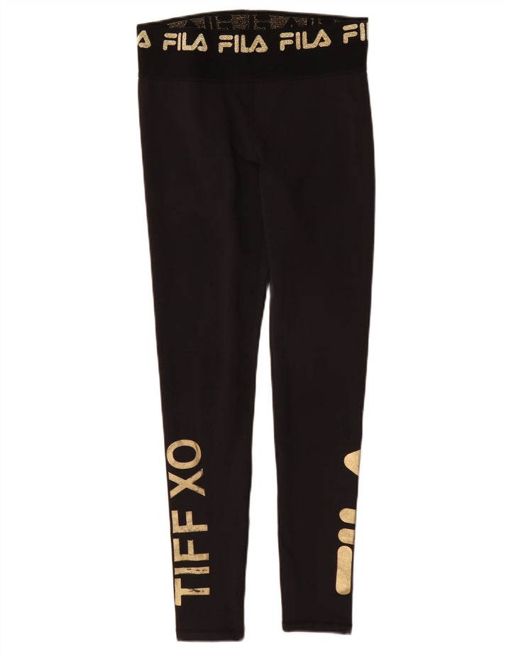 Fila Damen Grafik-Leggings UK 10 Small Schwarz Polyester Sport