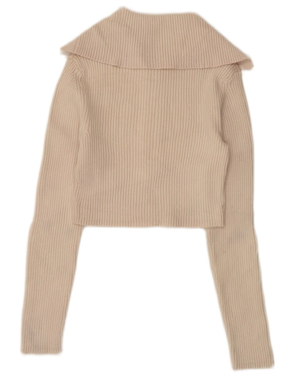 ZARA Damen Crop Polo Neck Pullover Pullover UK 12 Mittelbeige Viskose
