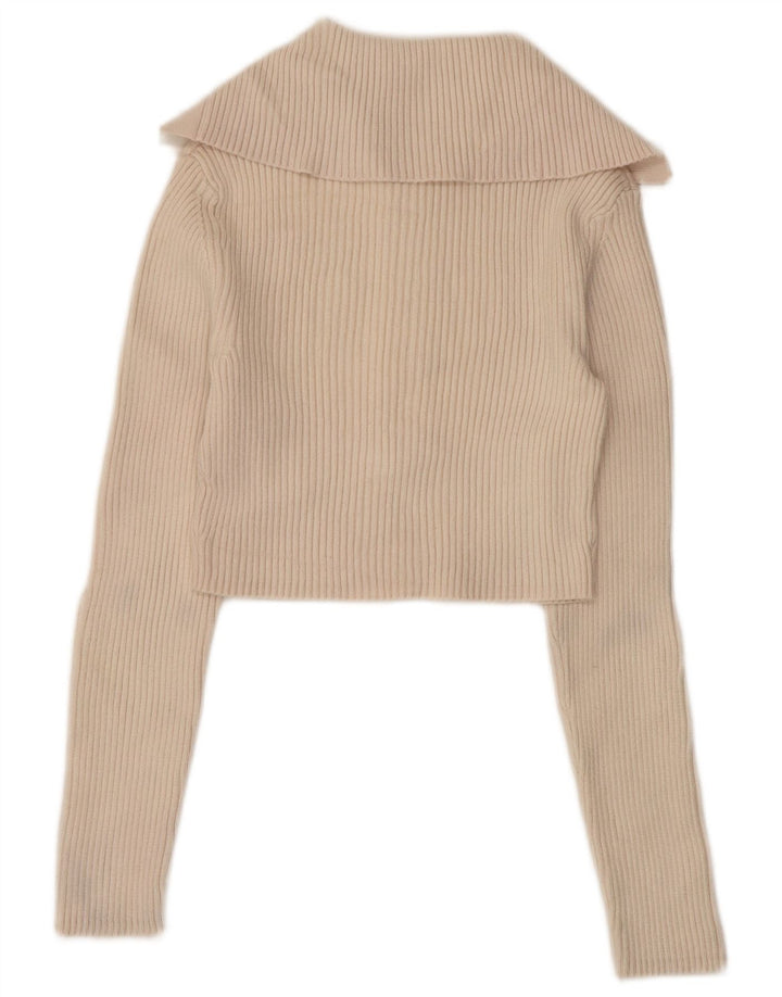 ZARA Damen Crop Polo Neck Pullover Pullover UK 12 Mittelbeige Viskose