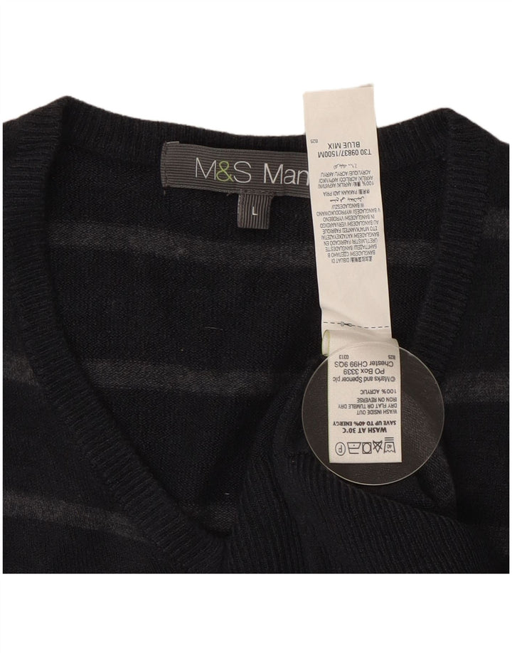Marks & Spencer Herren-Pullover mit V-Ausschnitt, groß, marineblau, gestreift, Acryl