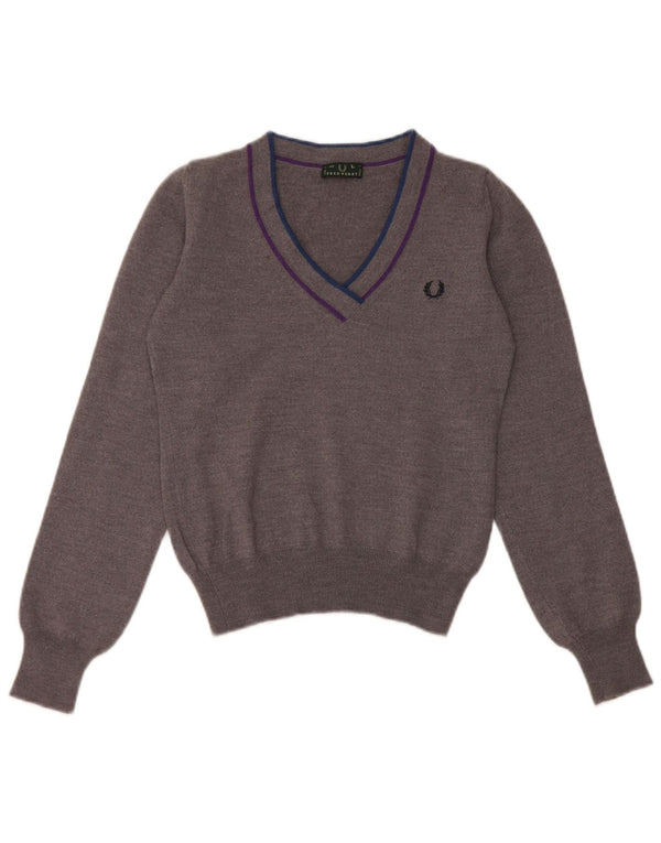 Fred Perry Crop-Pullover mit V-Ausschnitt für Mädchen, 10–11 Jahre, Größe L, Grau