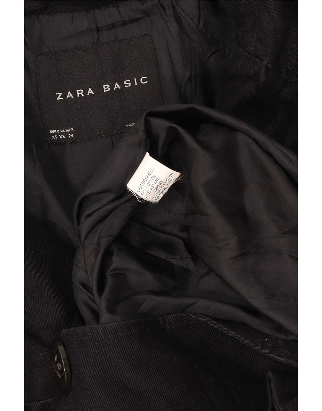 Zara Damen Mantel UK 6 XS Schwarz Baumwolle