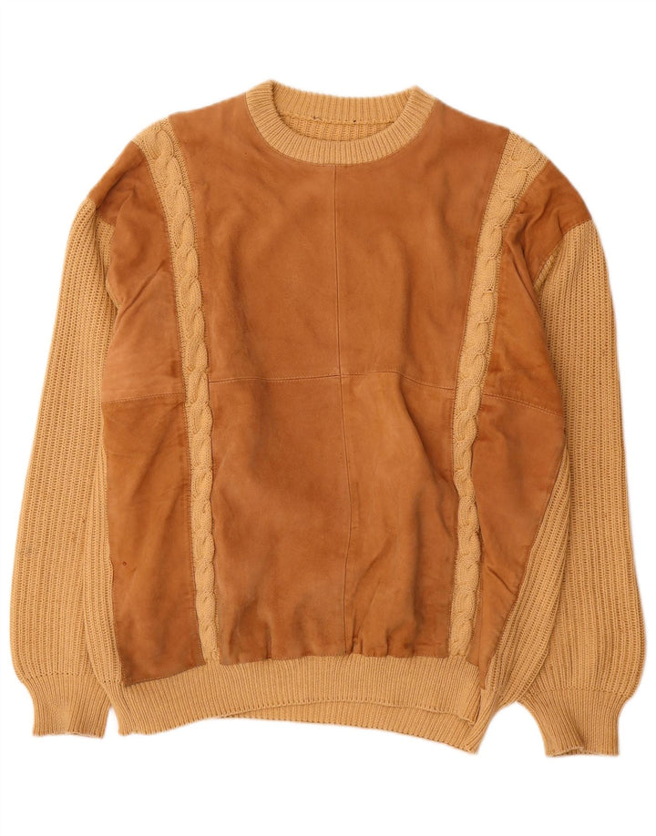 Vintage Herren Rundhalspullover Pullover XL Beige