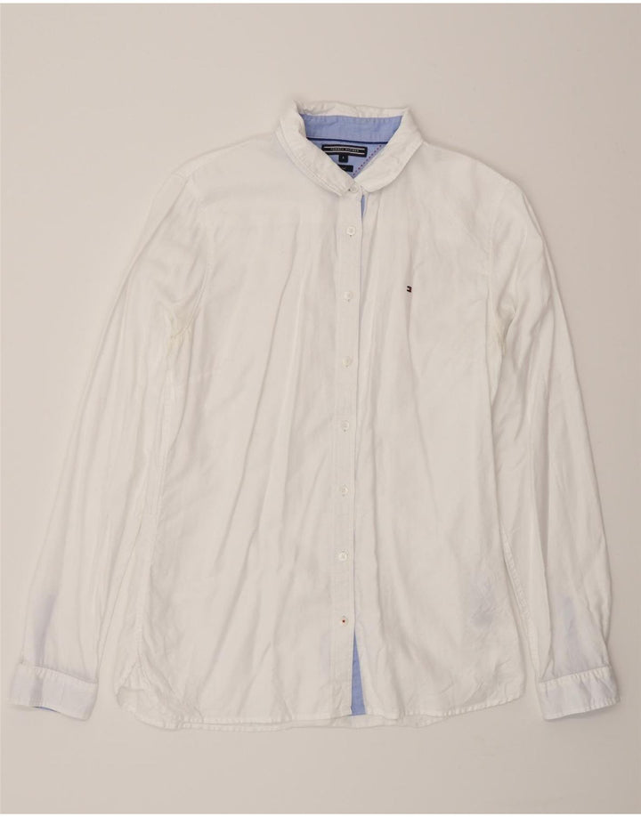 Tommy Hilfiger Damen-Hemd, tailliert, US 8, mittelweiße Baumwolle