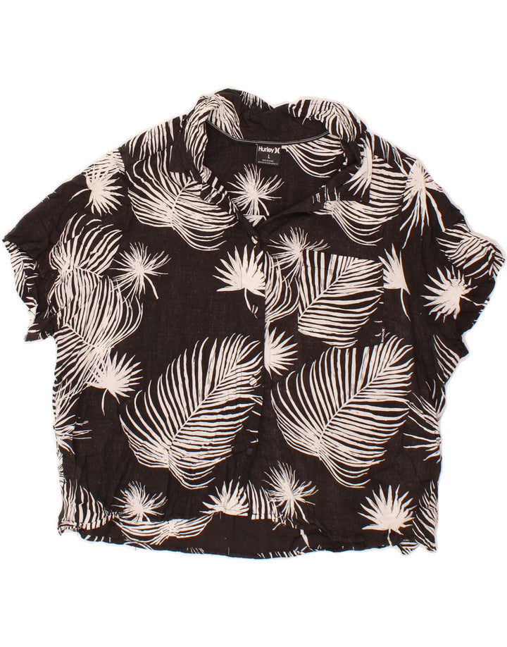 HURLEY Womens Abstract Pattern Short Sleeve Shirt Blouse UK 16 Large Black Vintage Hurley and Second-Hand Hurley from Messina Hembry 