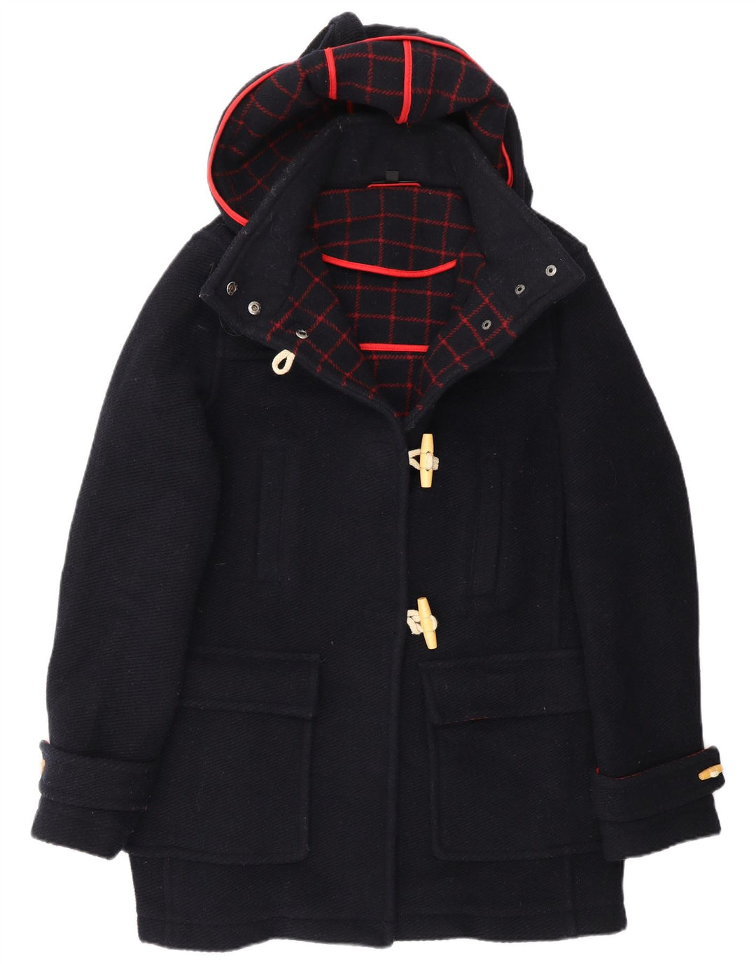 Topshop Damen-Dufflecoat mit Kapuze, UK 12, mittelmarineblaue Wolle