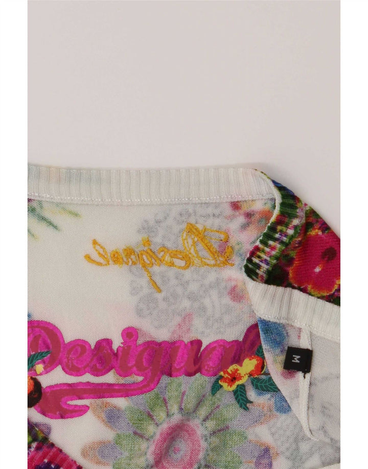 Desigual Damen-Pullover mit V-Ausschnitt, Gr. 12, mittelgroß, mehrfarbig, Blumenmuster
