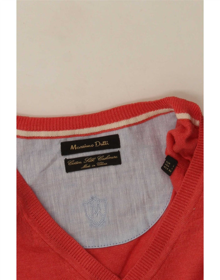 Massimo Dutti Herren-Pullover mit V-Ausschnitt, große rote Baumwolle