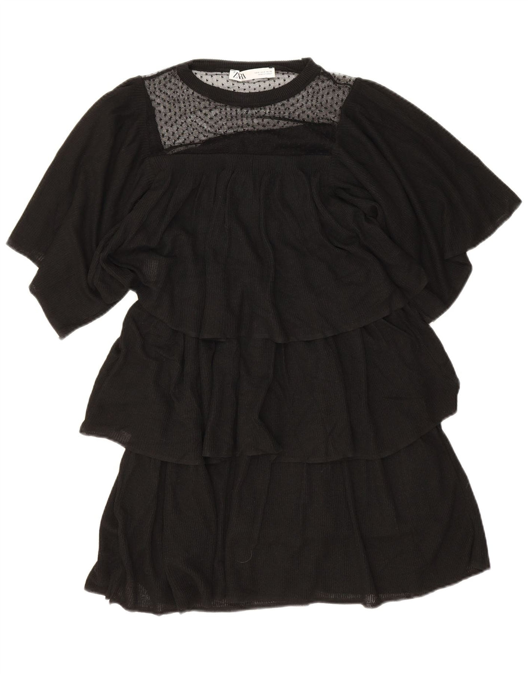 Zara Damen-Stufenkleid UK 10 Small Schwarz Viskose