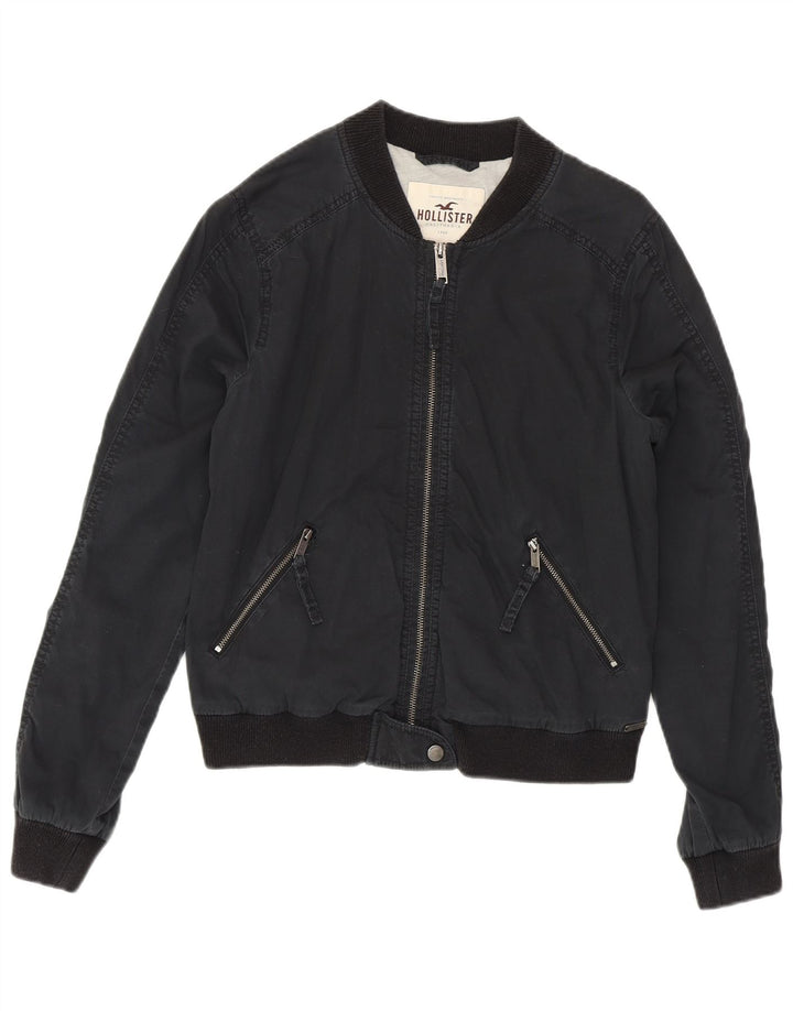 HOLLISTER Womens Bomber Jacket UK 14 Medium Black Cotton