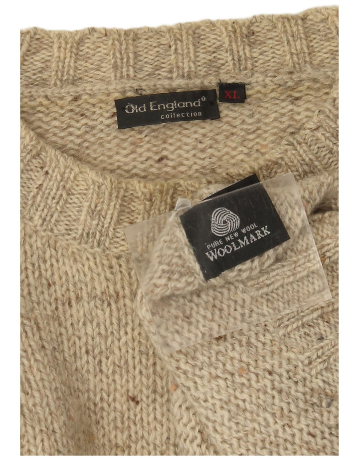 Old England Herren-Pullover mit Rundhalsausschnitt, XL, beige gefleckte Schurwolle