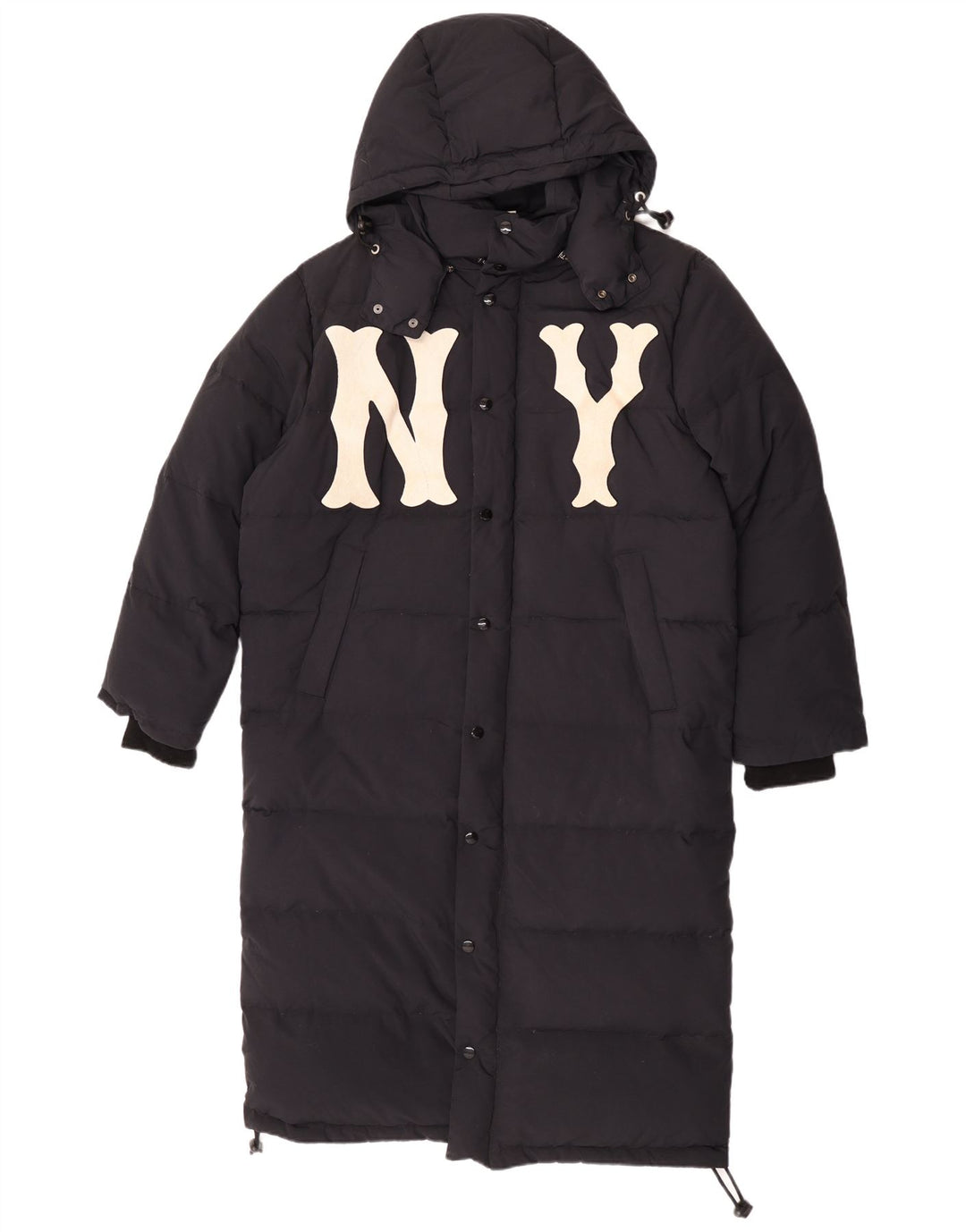 Gucci Herren-gepolsterter Mantel mit grafischer Kapuze, IT 46, großes, schwarzes Polyamid