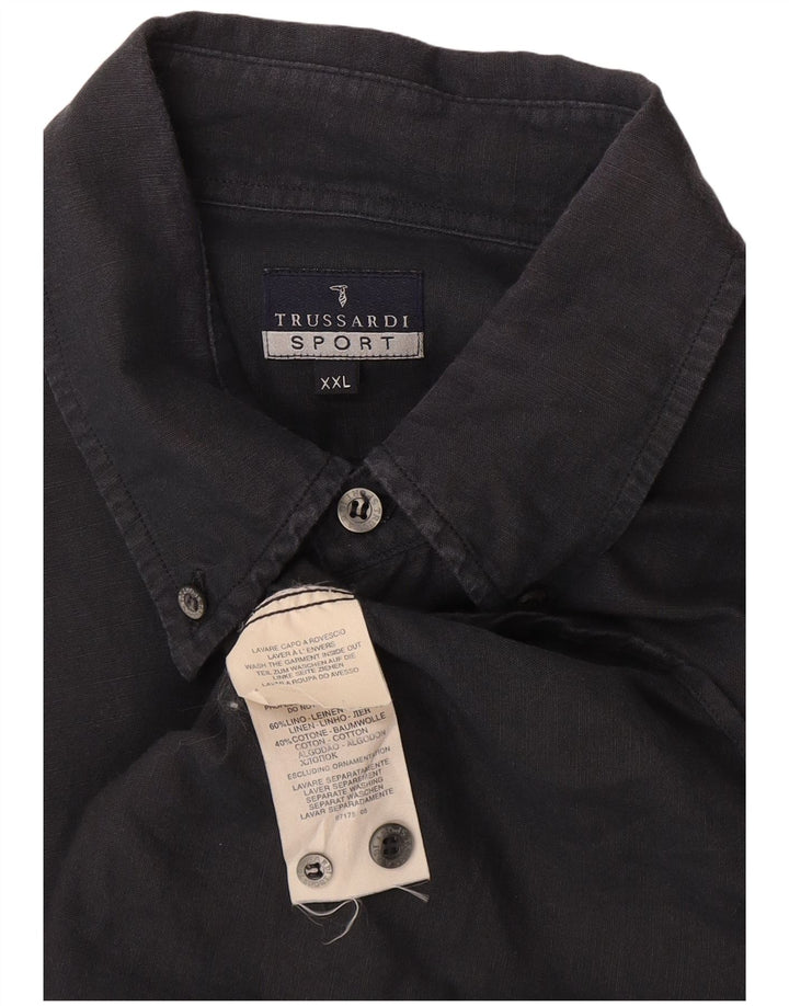 Trussardi Herrenhemd 2XL Schwarz Leinen