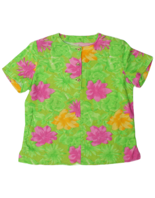 Vintage Damen Bluse Top UK 16 Großes grünes Blumenmuster