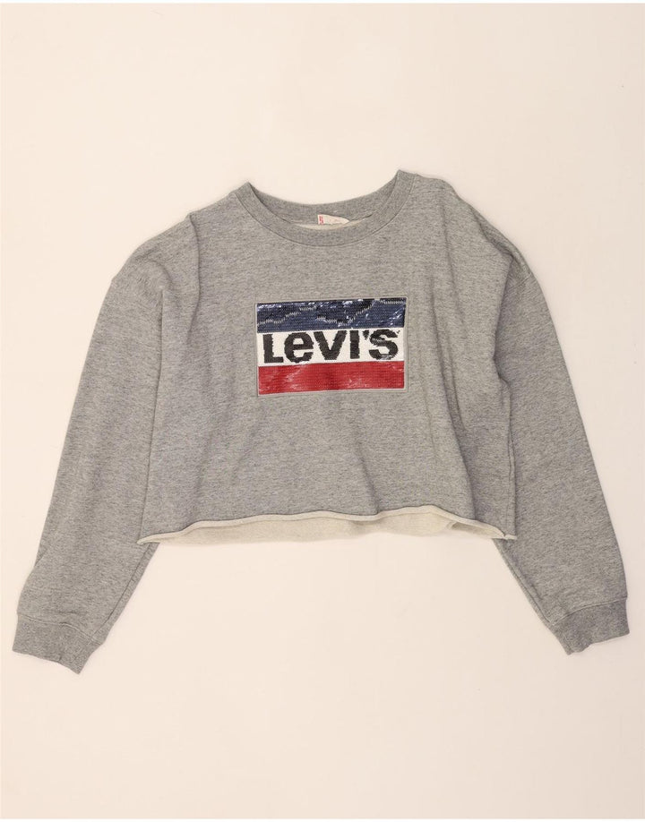 LEVI'S Womens Crop Oversized Crew Neck Jumper Sweater UK 16 Large Grey Vintage Levi's and Second-Hand Levi's from Messina Hembry 