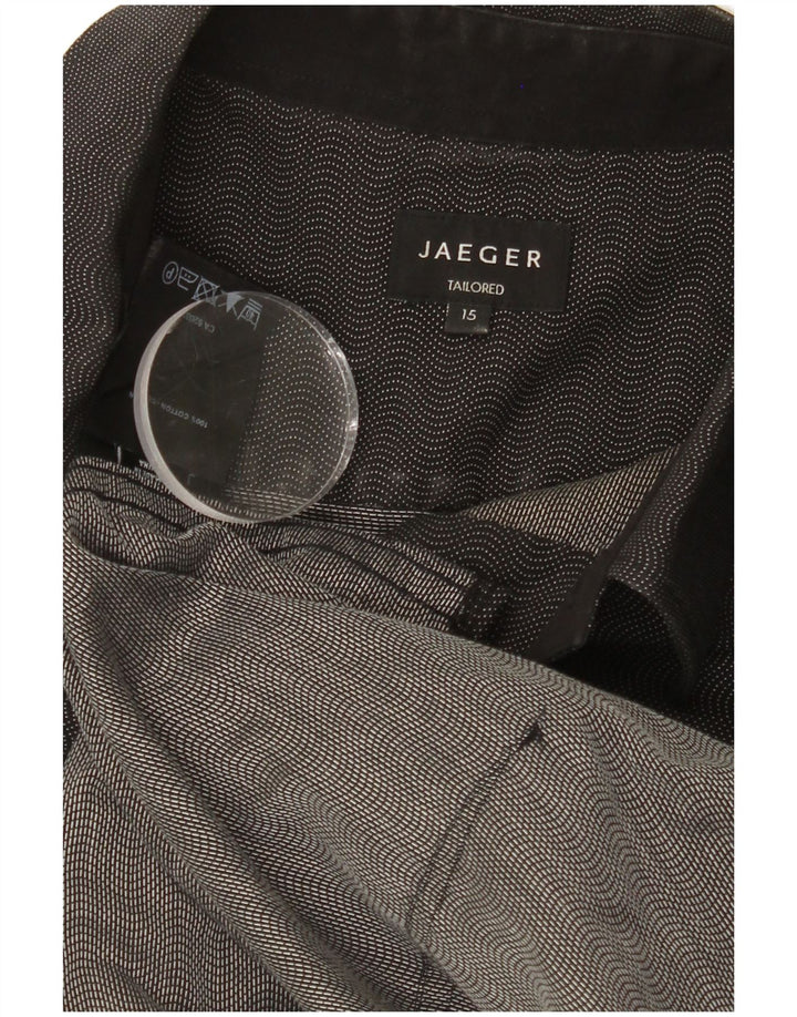 JAEGER Mens Tailored Shirt Size 15 Medium Black Chevron Cotton