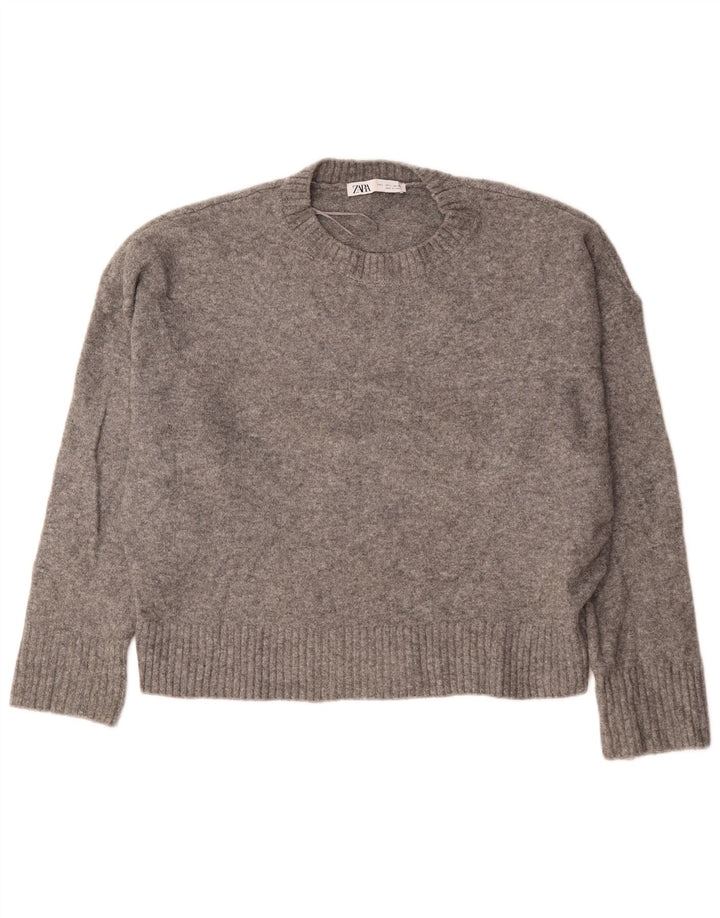 Zara Damen-Pullover, übergroß, Rundhalsausschnitt, Gr. 40, Größe L, Grau, Acryl