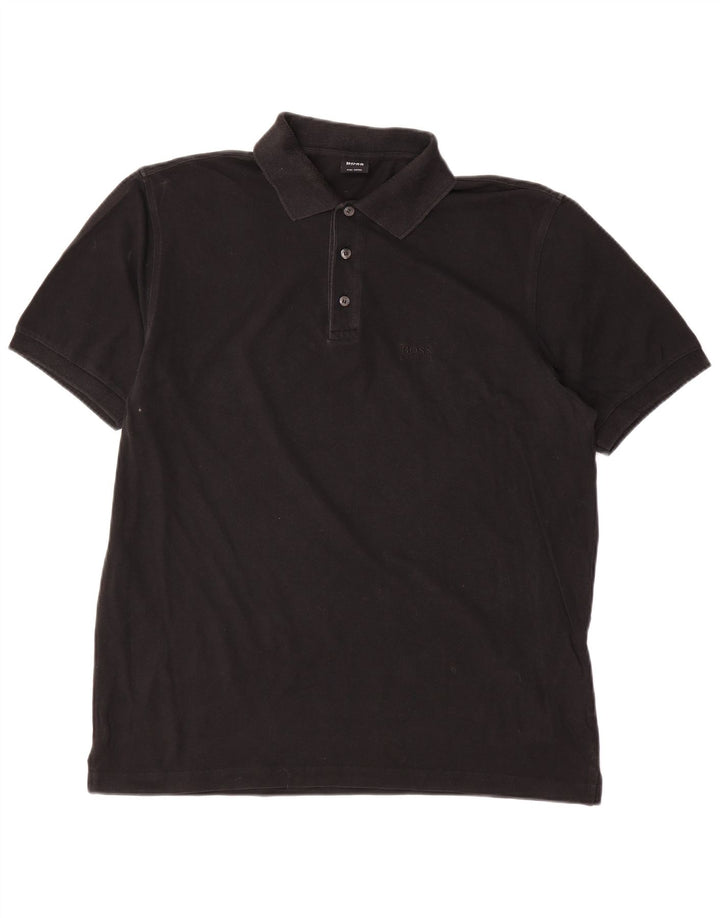 Hugo Boss Herren-Poloshirt, groß, schwarze Baumwolle