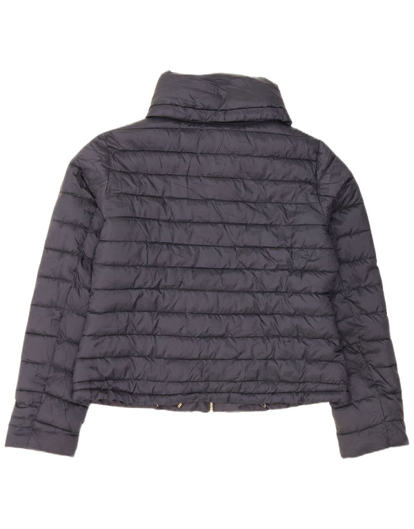 Zara Damen Crop Hooded Wattierte Jacke UK 20 2XL Marineblau Polyester