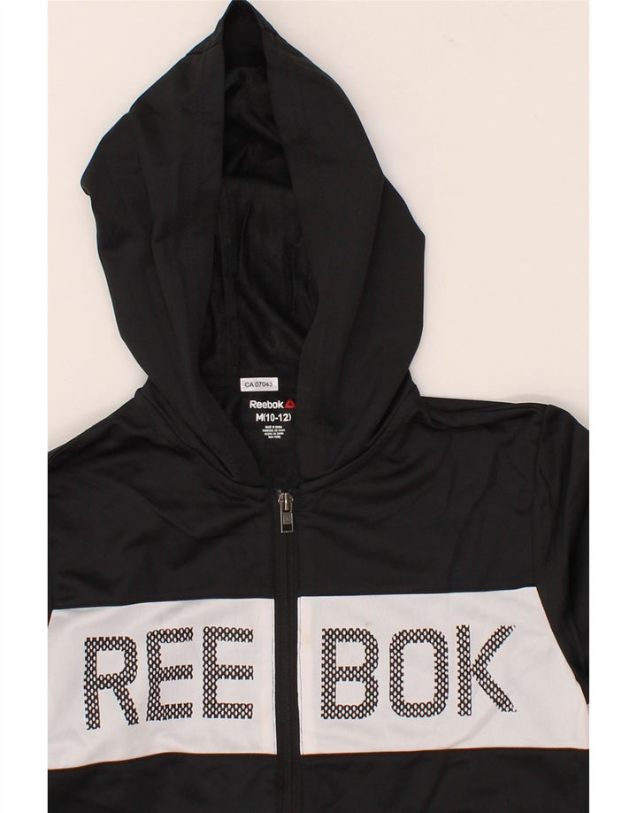 REEBOK Boys Zip Hoodie Sweater 10-11 Years Medium Black Colourblock Vintage Reebok and Second-Hand Reebok from Messina Hembry 