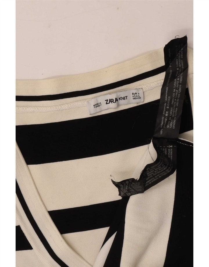 Zara Damen-Top, 3/4-Ärmel, UK-Größe 44, Größe L, weiß gestreift, Polyamid