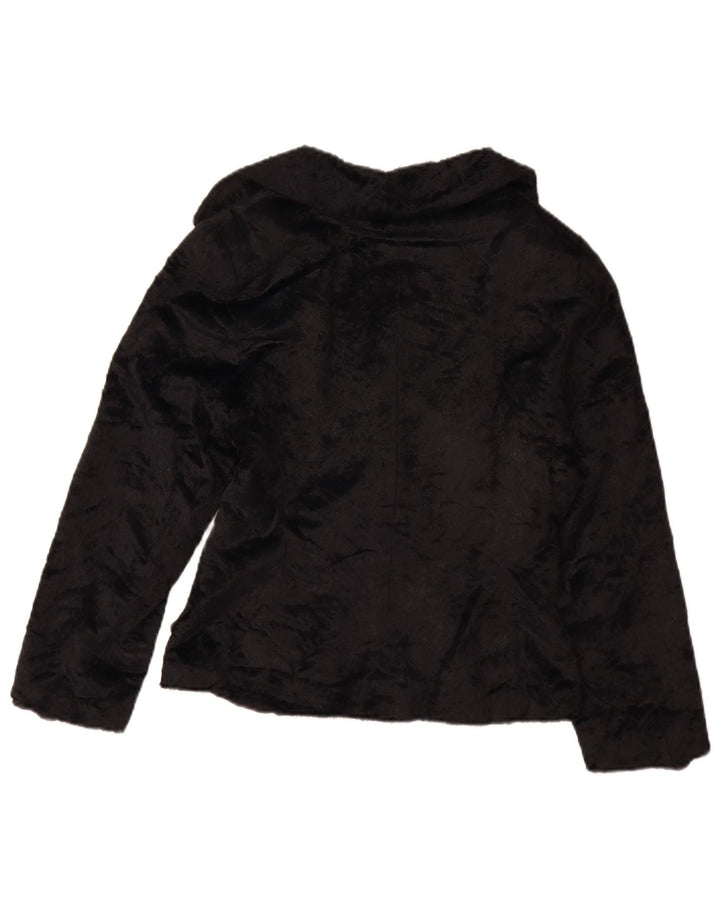Vintage Damen Kunstfelljacke UK 12 Medium Schwarz Polyamid