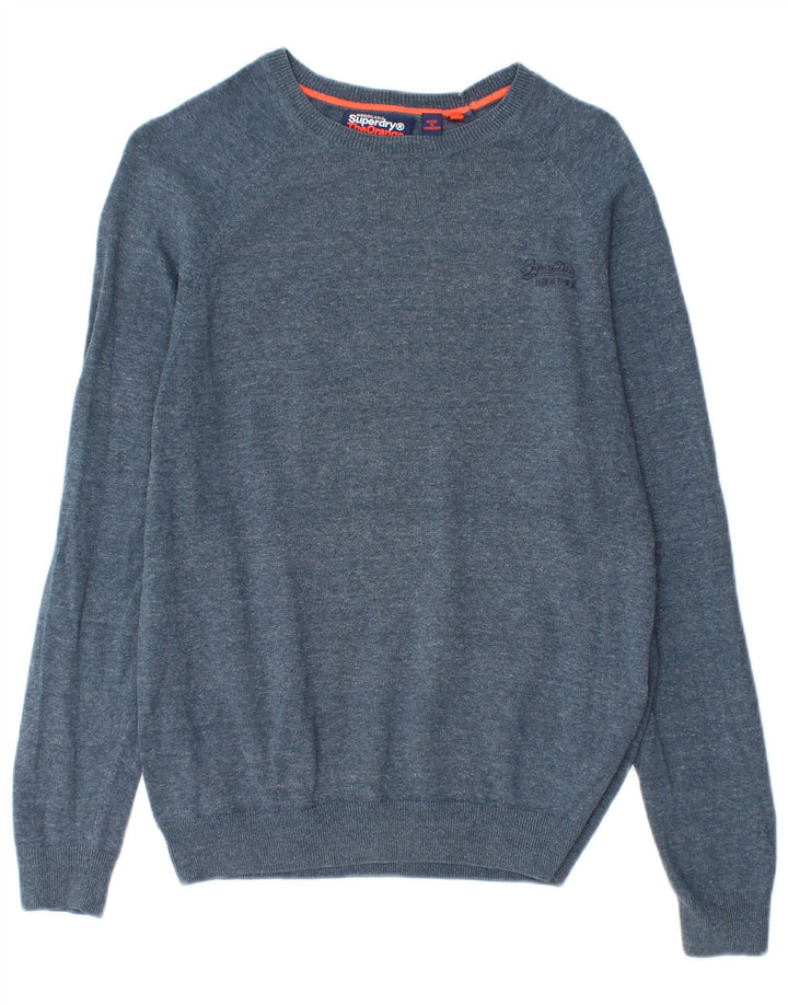 Superdry Damen-Pullover mit U-Boot-Ausschnitt, UK 14, mittelblaue Baumwolle