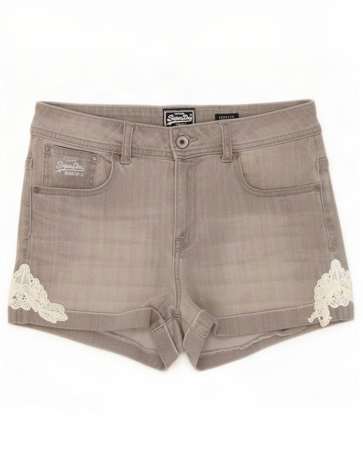 Superdry Damen-Jeansshorts, mittelgroß, W30, graue Baumwolle