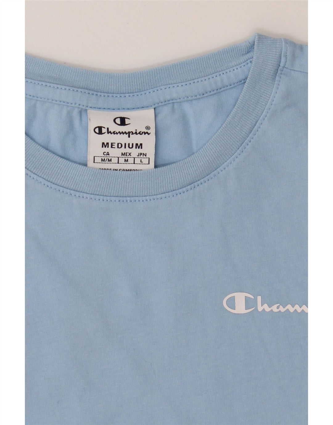 CHAMPION Womens T-Shirt Top UK 12 Medium Blue Cotton Vintage Champion and Second-Hand Champion from Messina Hembry 