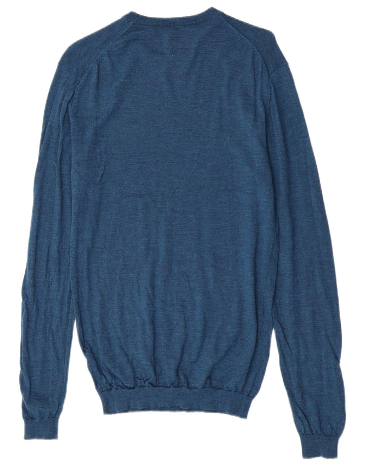 Jack Wills Herren-Pullover mit Rundhalsausschnitt aus mittelblauer Merinowolle