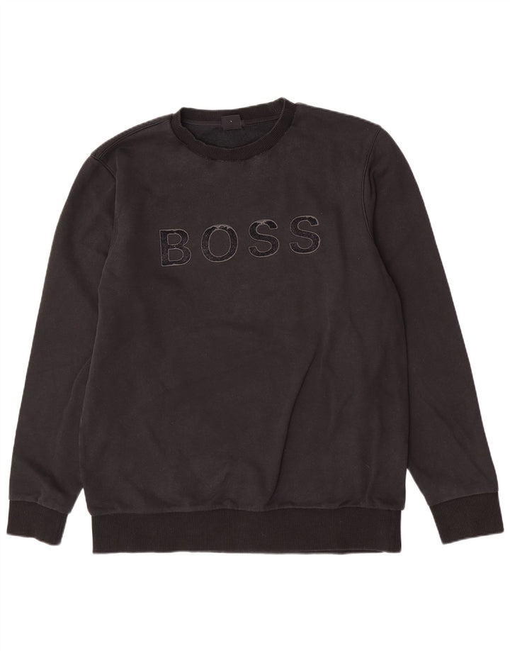 Hugo Boss Herren-Sweatshirt mit Grafik, reguläre Passform, groß, schwarze Baumwolle