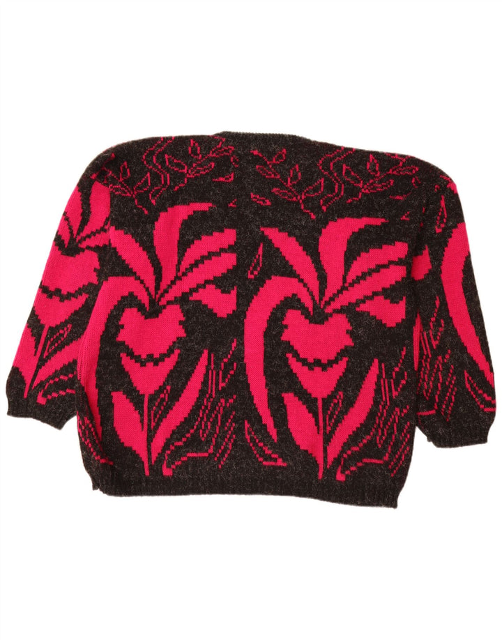 VINTAGE Damen-Pullover mit U-Boot-Ausschnitt, UK 20 2XL, schwarzes Blumenmuster, Acryl