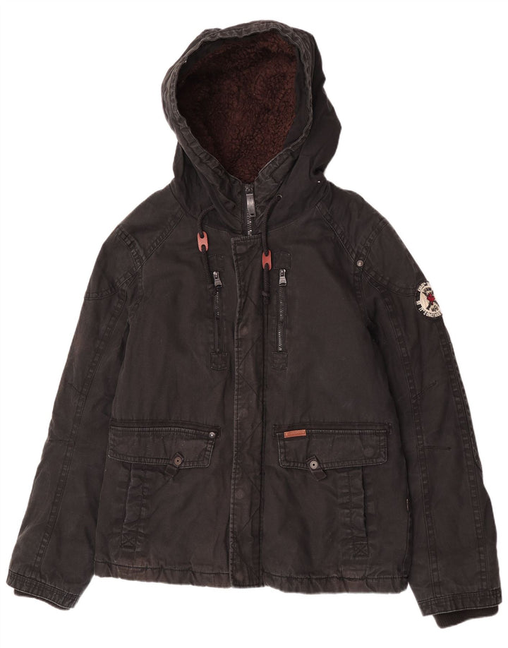 KHUJO Herren-Utility-Jacke mit Kapuze, Größe 40, Schwarz