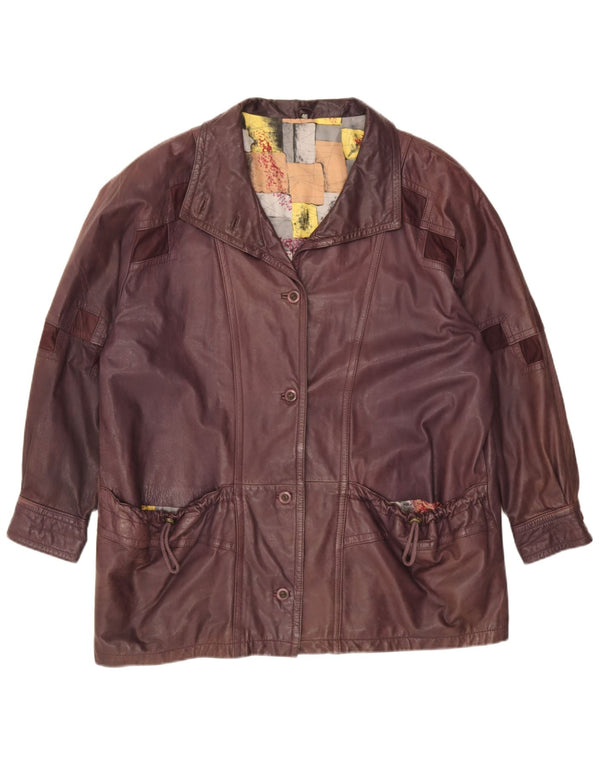 Vintage Damen Lederjacke IT 46 Large Burgund Geometrisch