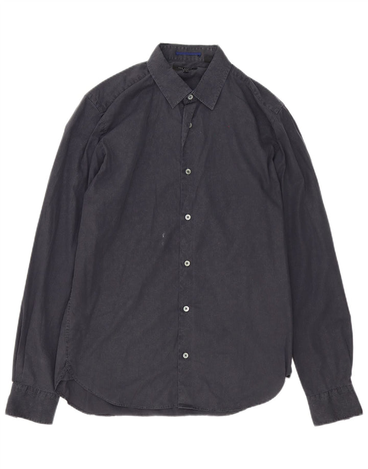 Ted Baker Herrenhemd, Größe 3, mittelgrau, Nadelstreifen-Baumwolle