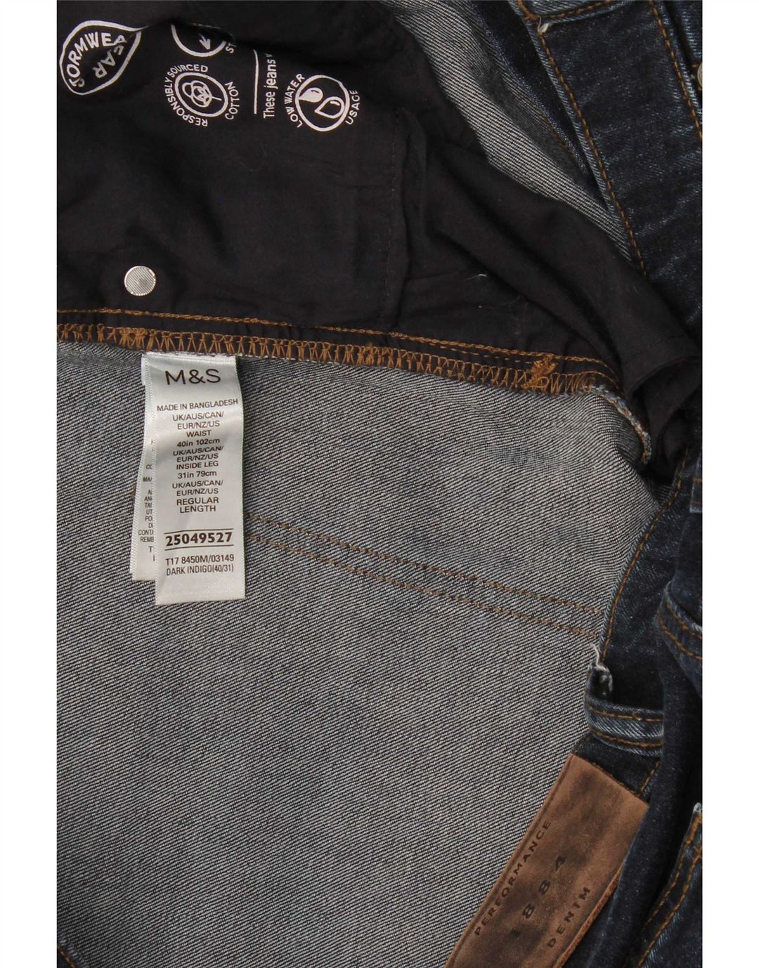 Marks & Spencer Herren Regular Straight Jeans W40 L31 Marineblaue Baumwolle